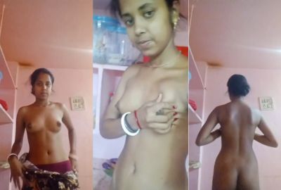 Desi Tamil woman strips in front of the camera